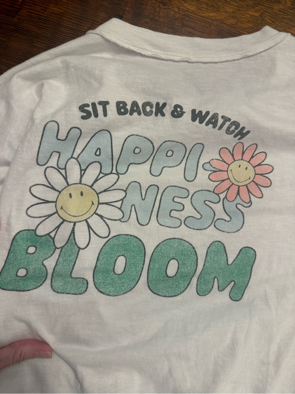 Aerie White Short Sleeve Tee w/Distressed Pastel 'Happiness Bloom' Graphic - Picture 2 of 8